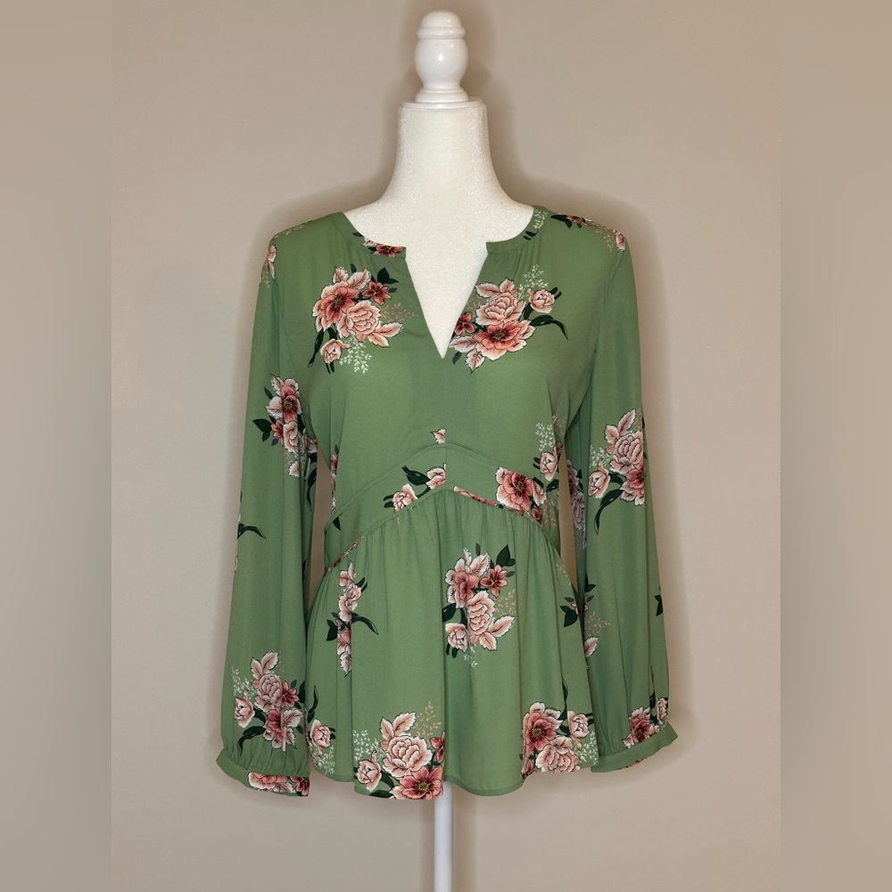 LOFT Sage Green Floral Blouse